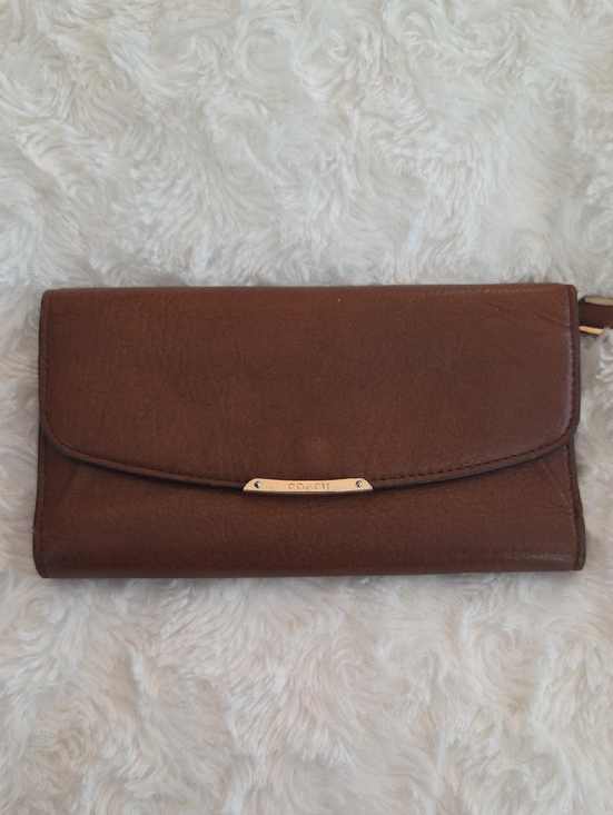 Coach Handbags - Coach Brown Leather Flap Wallet with Gold Plate Accent